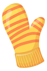 Wool striped mitten. Cartoon warm winter glove