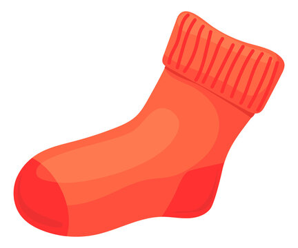 Red warm sock. Classic hosiery cartoon icon