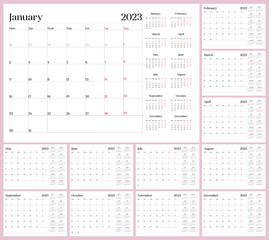 English language planer calendar 2023, Week starts with monday