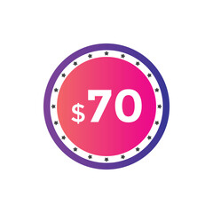 Monthly 70 Dollar price tag or sticker. seventy dollars sales tag. shopping promotion marketing concept. sale promotion Price Sticker Design
