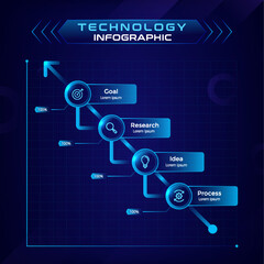 Presentation Technology Business  Infographic with four circles and  increasing arrows to present graphs, charts, business concept-Vector illustration