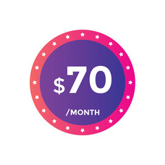 70 dollar price tag. 70$ dollar USD price symbol. price 70 Dollar sale banner in USD. Business or shopping promotion marketing concept

