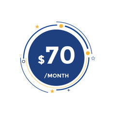70 dollar price tag. 70$ dollar USD price symbol. price 70 Dollar sale banner in USD. Business or shopping promotion marketing concept
