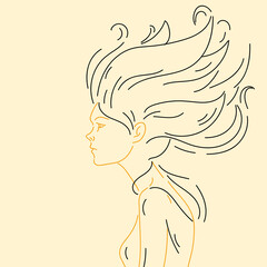 A woman's head in close-up. Minimalistic line graphics. Profile of a young girl.