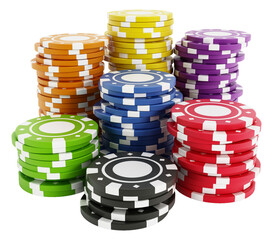 Set of gambling chips on transparent background