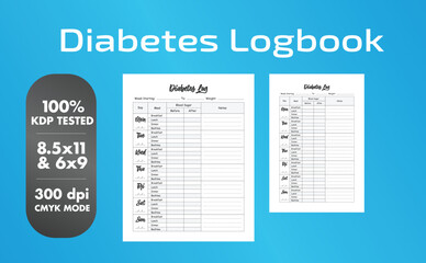 This is a Diabetes Logbook with the 2 most popular sizes 8.5x11 and 6x9. Fully ready to print.