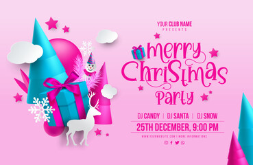 Merry Christmas party poster design template