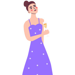 Happy young woman at celebration party. Birthday or New Year eve. Vector flat illustration, isolated on a white background