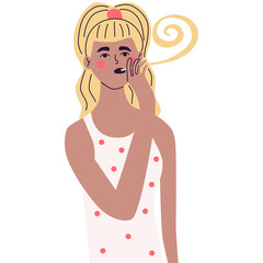 Happy young woman at celebration party. Birthday or New Year eve. Vector flat illustration, isolated on a white background