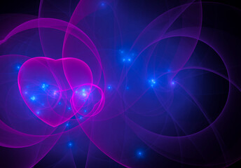 Fototapeta premium Happy Valentine's Day. Glowing neon hearts. Fractal illustration.