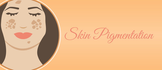 Skin Pigmentation Background Illustration Design. Orange Banner with Woman Face