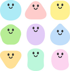 様々な色と形のキャラクターのイラストセット