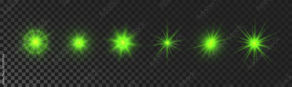 Wall mural Set of green glowing sparkling stars