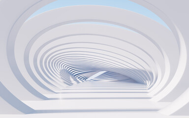 White curved tunnel, abstract curved architecture, 3d rendering.