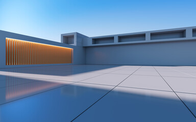 Fototapeta premium Gray abstract geometric construction, empty outdoor architecture scene, 3d rendering.