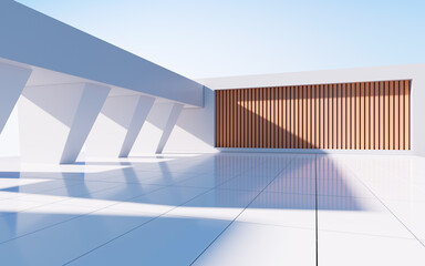 Obraz premium White abstract geometric construction, empty outdoor architecture scene, 3d rendering.