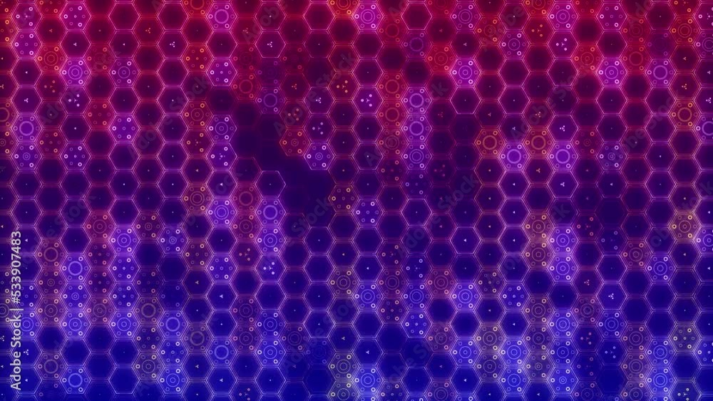 Poster abstract futuristic moving up dark red blue shine transparent circles in a hexagon grid screen textu