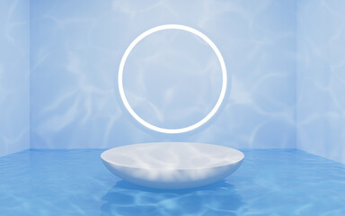 Empty stage with water scene, 3d rendering.