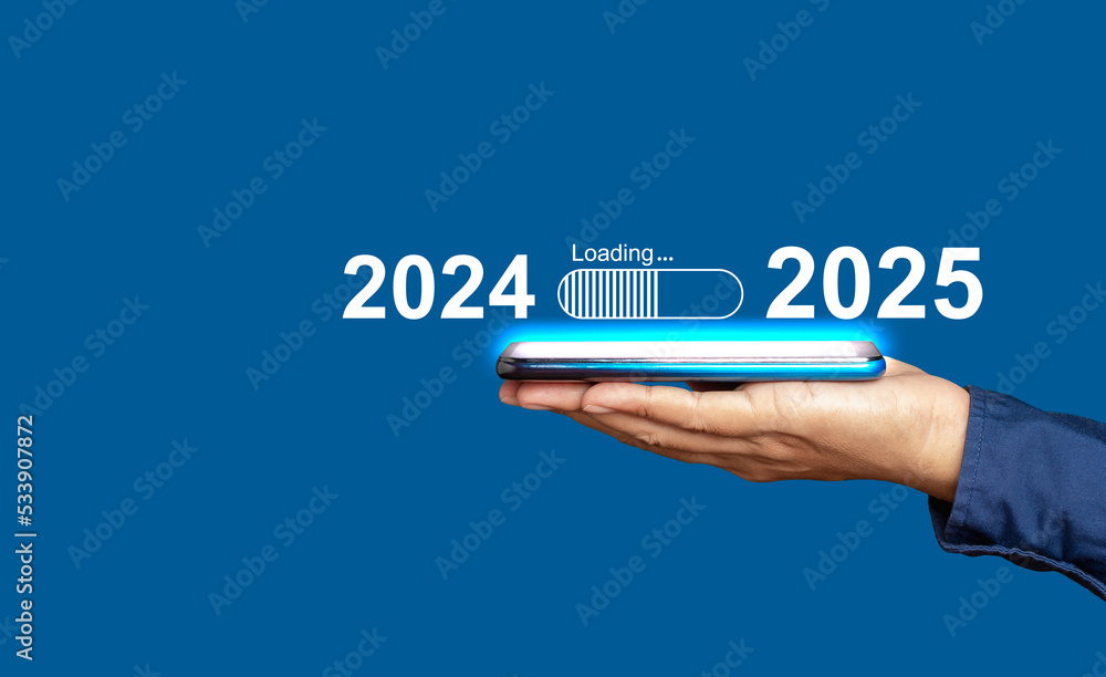 Poster countdown to 2025 concept. the virtual download bar with loading progress bar for new year's eve and