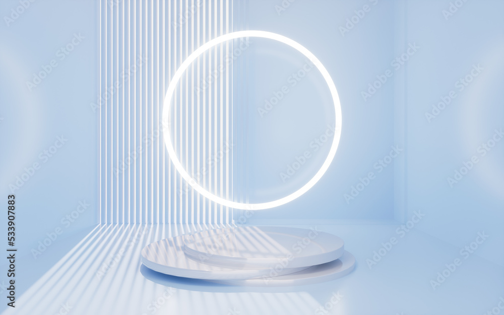 Aufkleber empty stage and shiny ring with interior architecture, 3d rendering.
