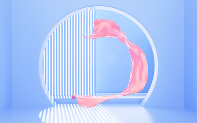 Flowing cloth material with interior geometric architecture, 3d rendering.