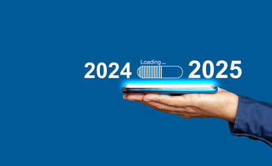 Countdown to 2025 concept. The virtual download bar with loading progress bar for New Year's Eve...