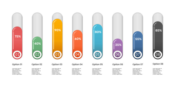 Color bar infographic showing percentage of business growth 8 options