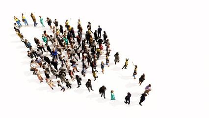 Naklejka premium Concept conceptual large community of people forming the internet icon. 3d illustration metaphor for communication, technology, network, connection, travel and business