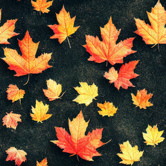 Naklejka na ściany i meble Seamless autumn background tiles, fall leaves, digital art