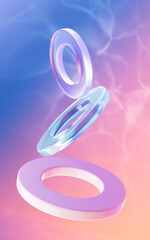 Abstract curves and geometric figure, glass rings, 3d rendering.