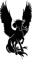 Pegasus silhouette. ancient mythological winged horse