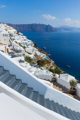 Traditional cycladic architecture in the Oia village on Santorini island, Greece