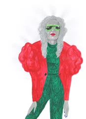 Foto op Plexiglas old woman with sunglasses. fashion illustration. watercolor painting © Anna Ismagilova