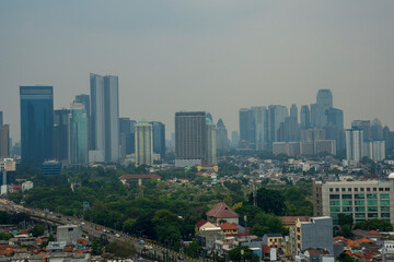 Fototapeta na wymiar View Jakarta city during cloudy