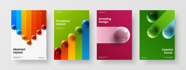 Minimalistic brochure vector design layout composition. Multicolored 3D balls front page illustration collection. - obrazy, fototapety, plakaty