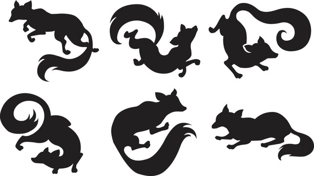 Set of female fox cartoon illustration silhouette