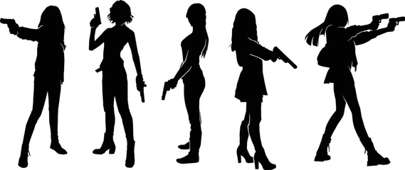 female police agent silhouette set