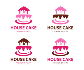 House cake logo design template. Bakery shop logo design. Cake icon set