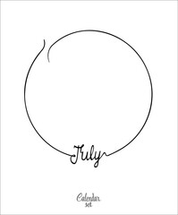 Contour frame with the inscription July of the calendar month from the 