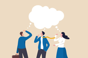 Thinking the same idea, colleagues brainstorming with identical thought, think together planning for business goal or success concept, thoughtful business people brainstorm with same thinking bubble.
