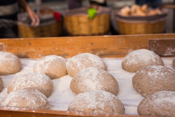 bread preparation. loaves of dough before baking