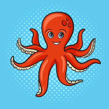 cartoon octopus pinup pop art retro vector illustration. Comic book style imitation.