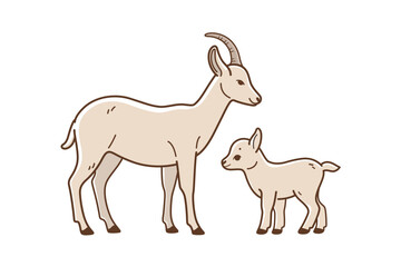 llustration of domestic goat and her baby. Vector illustration with farm animals in cartoon style.