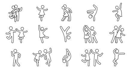Line dancer, dancer couple icon. Latin, tango, salsa girl, boy pose outline icon. Editable stroke pictogram man set. Isolated vector illustration.