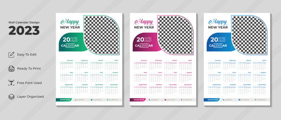 2023 calendar template. Corporate and business planner diary. Week starts on Sunday. Modern wall calendar design for new year 2023,