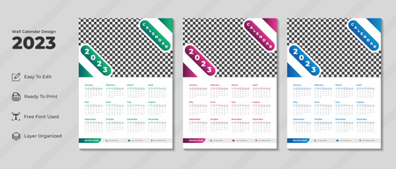 Modern wall calendar design for new year 2023, Calendar 2023, Wall Calendar 2023 template, 12 Month wall calendar 2023, Abstract wall calendar 2023 template design week start on Sunday, 