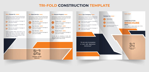 Modern trifold business construction brochure design template in A4 size