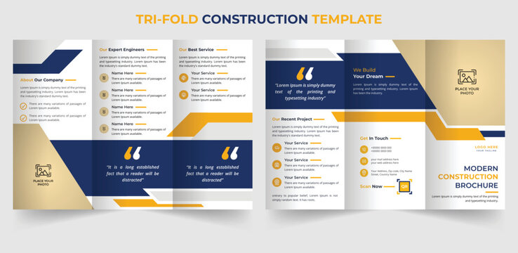 Modern trifold business construction brochure design template
