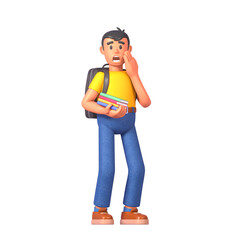 3d render of surprised or shocked student in casual outfit with backpack