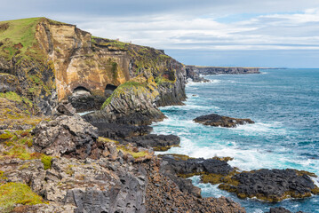 Londrangar Cliffs, Snaefellsnes Spectacular black volcanic rocky oceanic coastline, Iceland